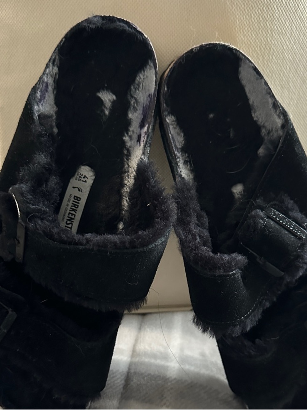 Project Shoe Birkenstock Black Faux Fur Double-Buckle Slides